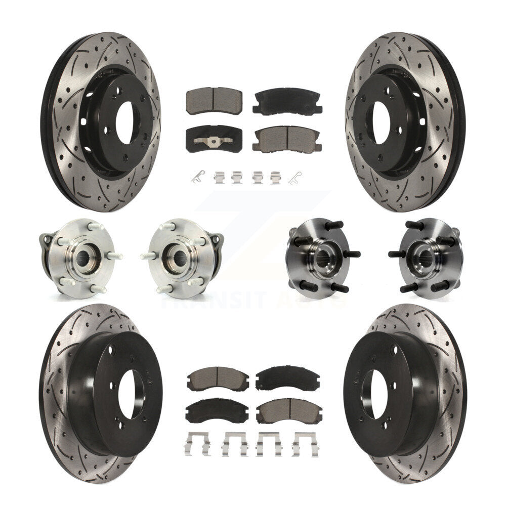 Hub Bearing Coated Brake Rotor & Pad Front Rear Kit (10Pc) For Mitsubishi Lancer
