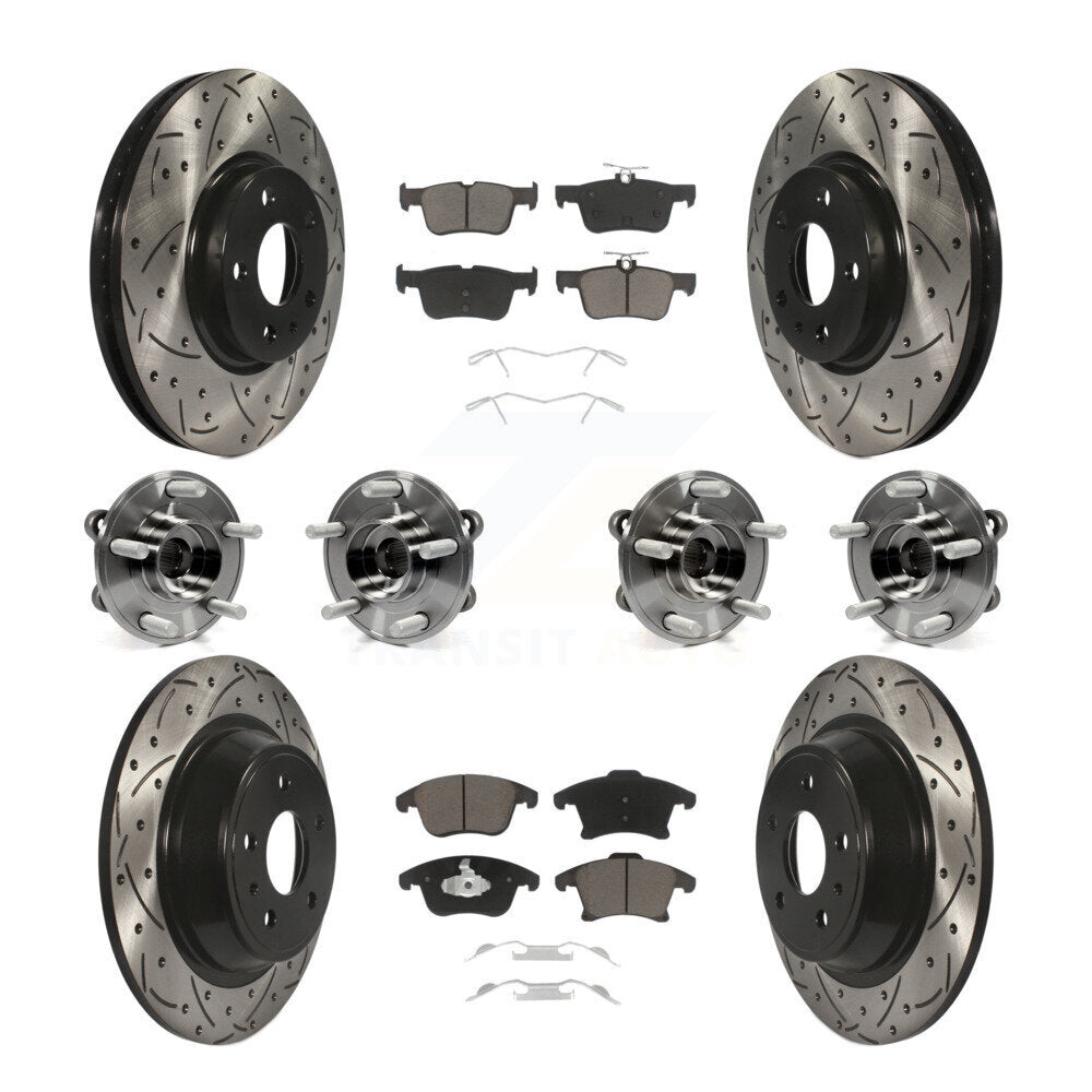 Hub Bearing Coated Disc Brake Rotor & Pads Front Rear Kit (10Pc) For Ford Fusion