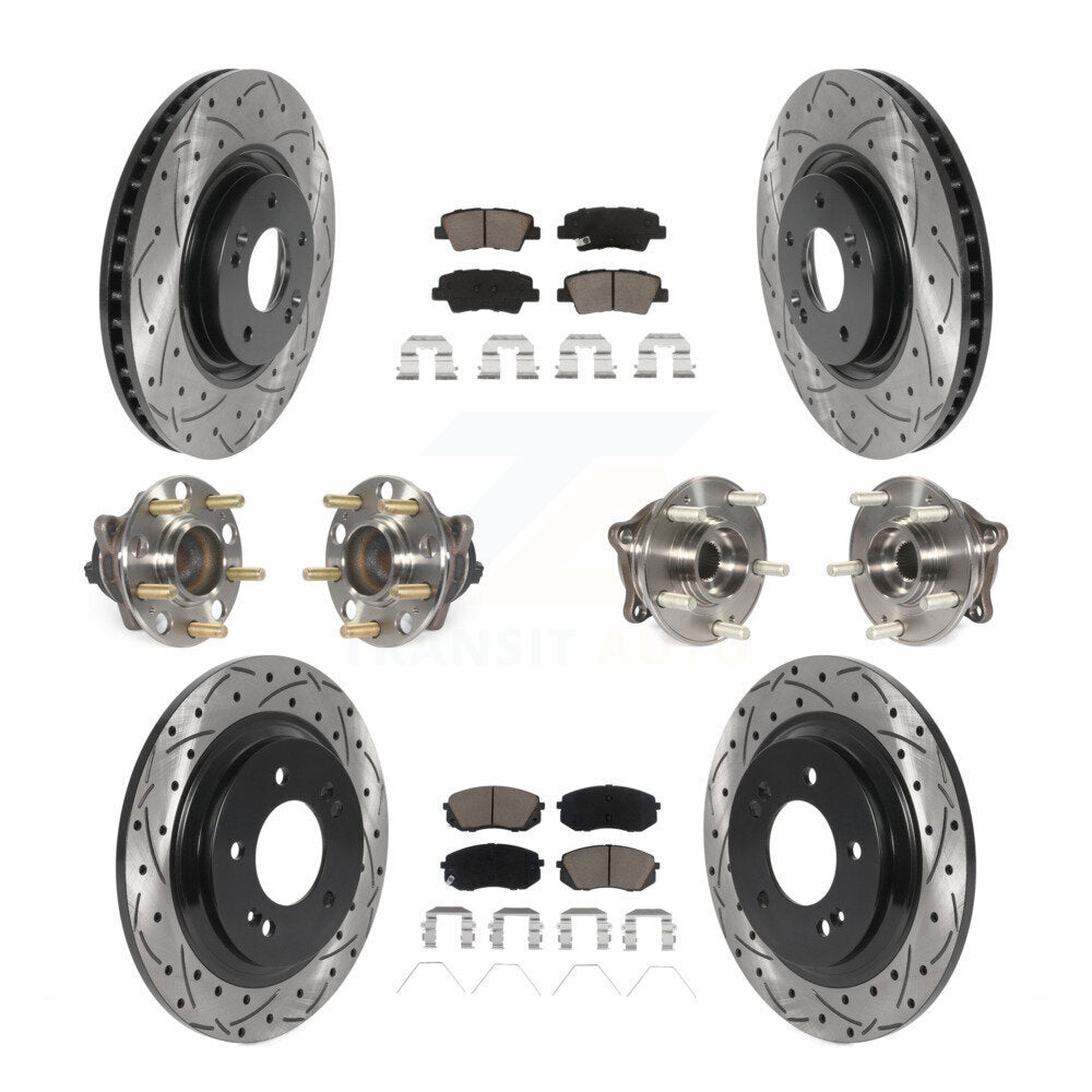 Hub Bearing Coated Disc Brake Rotor Pad Front Rear Kit (10Pc) For Hyundai Sonata