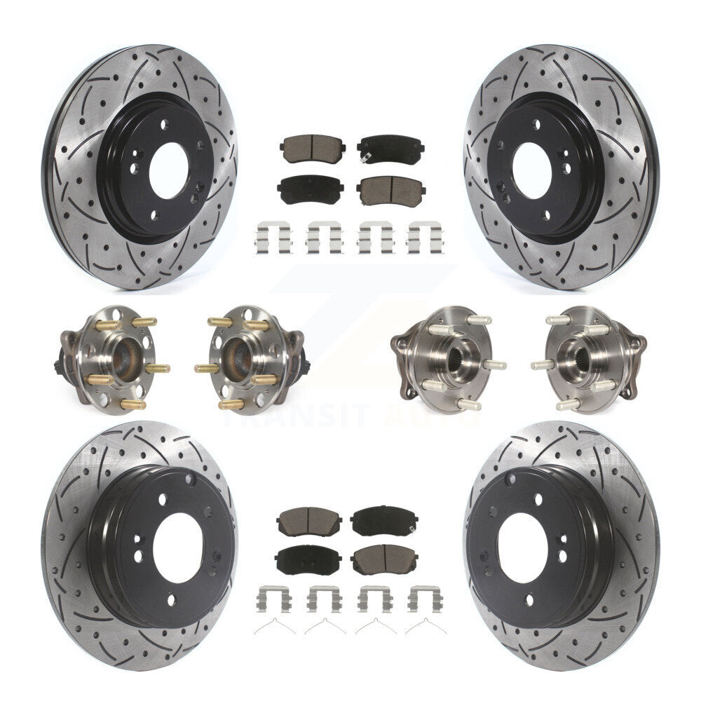 Hub Bearing Coated Disc Brake Rotor Pad Front Rear Kit (10Pc) For Hyundai Sonata