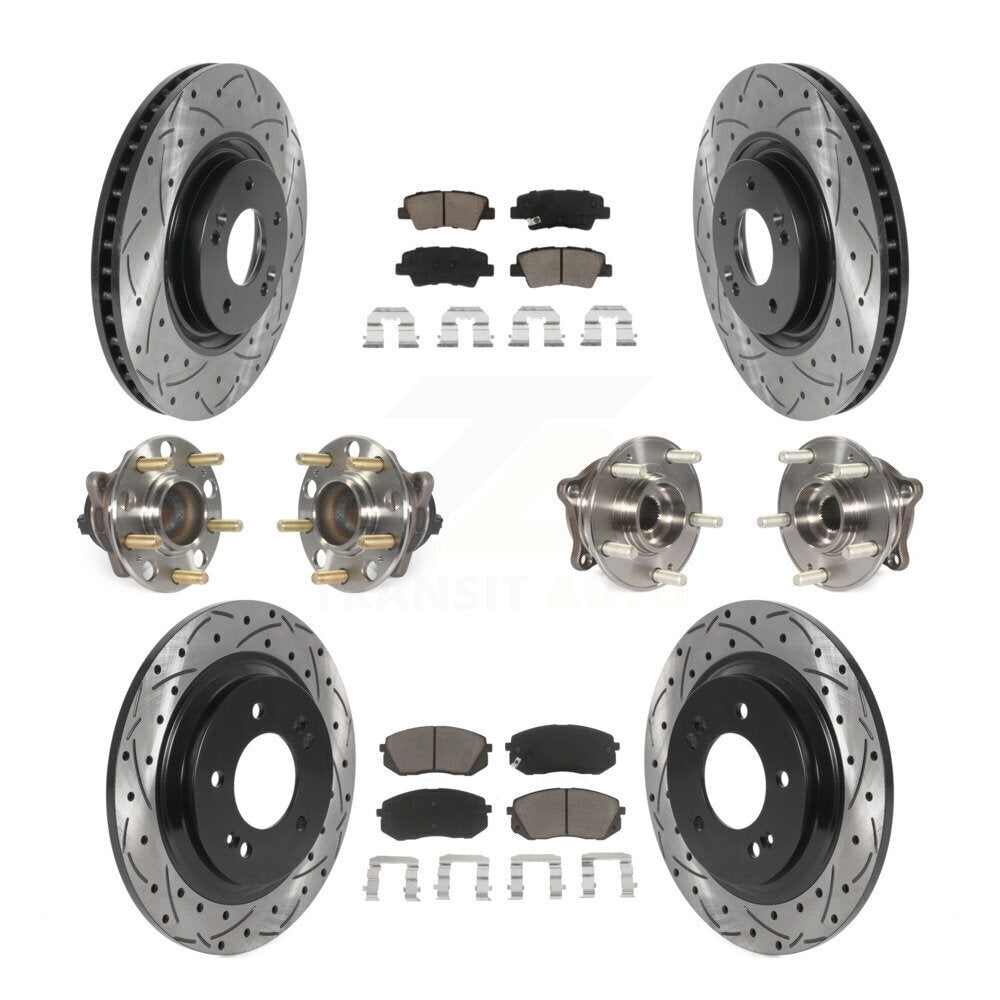 Hub Bearing Coated Disc Brake Rotor Pad Front Rear Kit (10Pc) For Hyundai Sonata