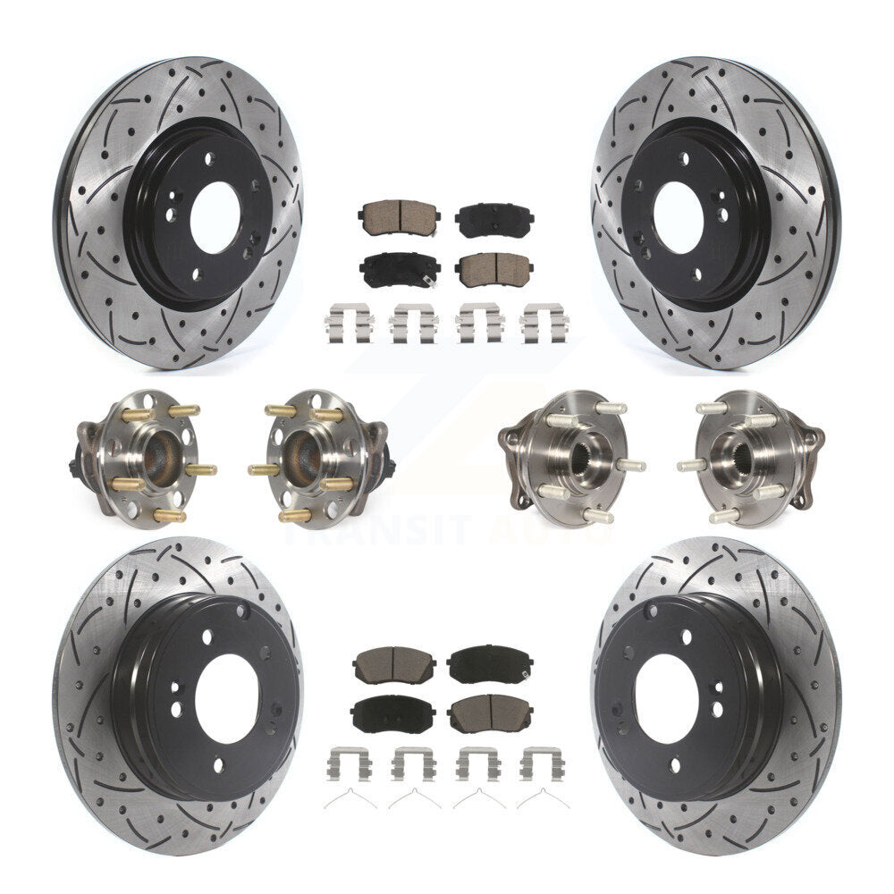 Hub Bearing Coated Disc Brake Rotor And Pad Front Rear Kit (10Pc) For Kia Optima