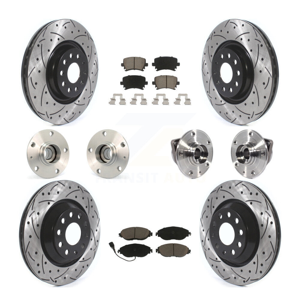 Hub Bearing Coated Disc Brake Rotor Pad Front Rear Kit (10Pc) For Volkswagen GTI