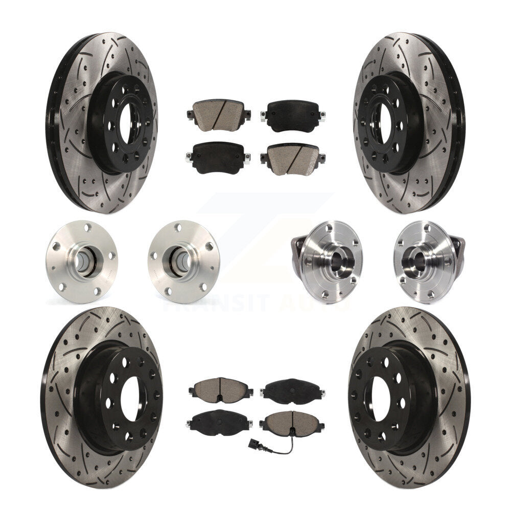 Hub Bearing Coated Brake Rotor And Pad Front Rear Kit (10Pc) For Volkswagen Golf