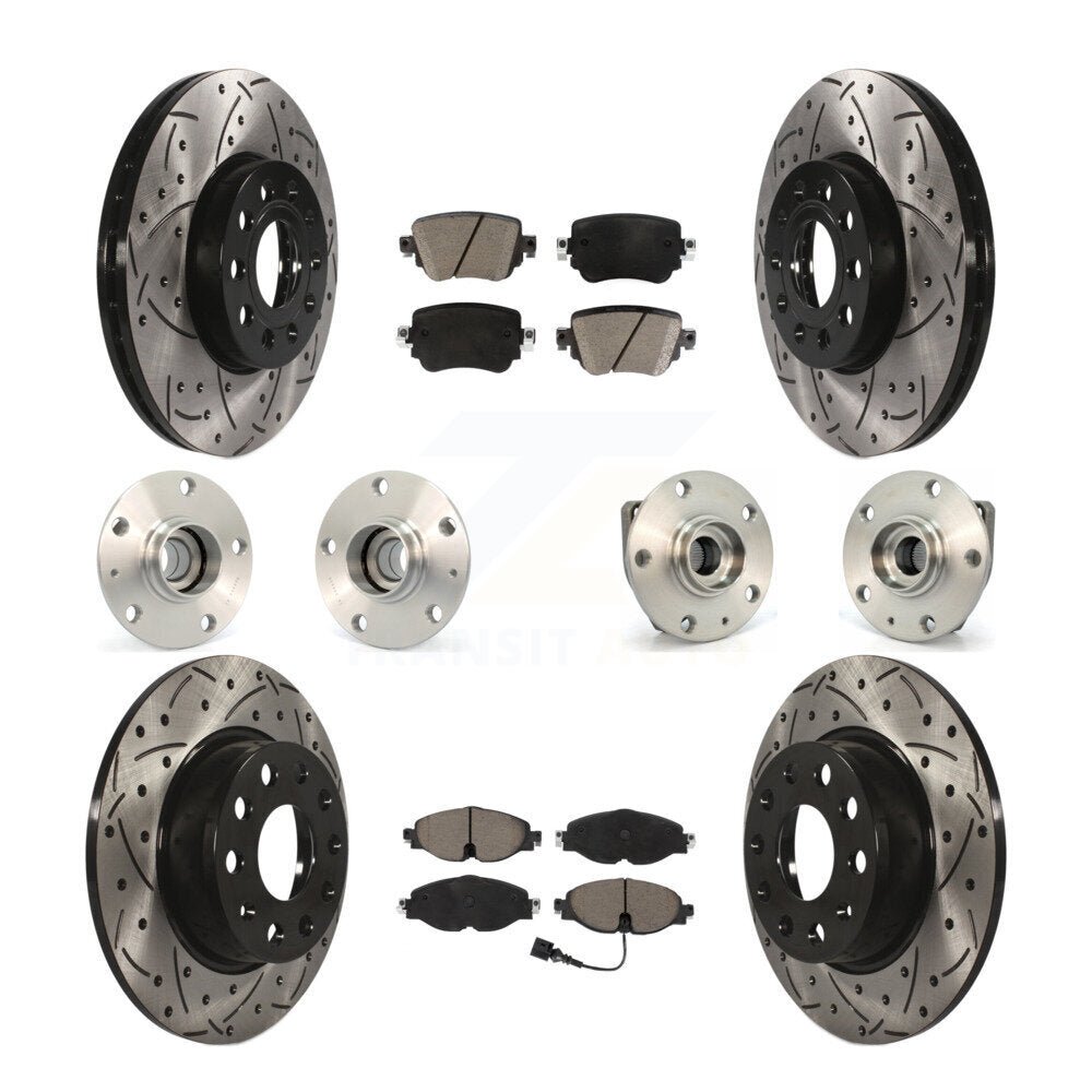 Hub Bearing Coated Brake Rotor And Pad Front Rear Kit (10Pc) For Volkswagen Golf