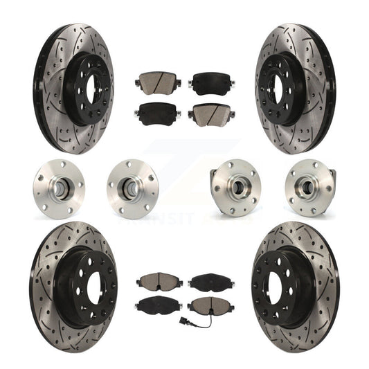 Hub Bearing Coated Brake Rotor And Pad Front Rear Kit (10Pc) For Volkswagen Golf
