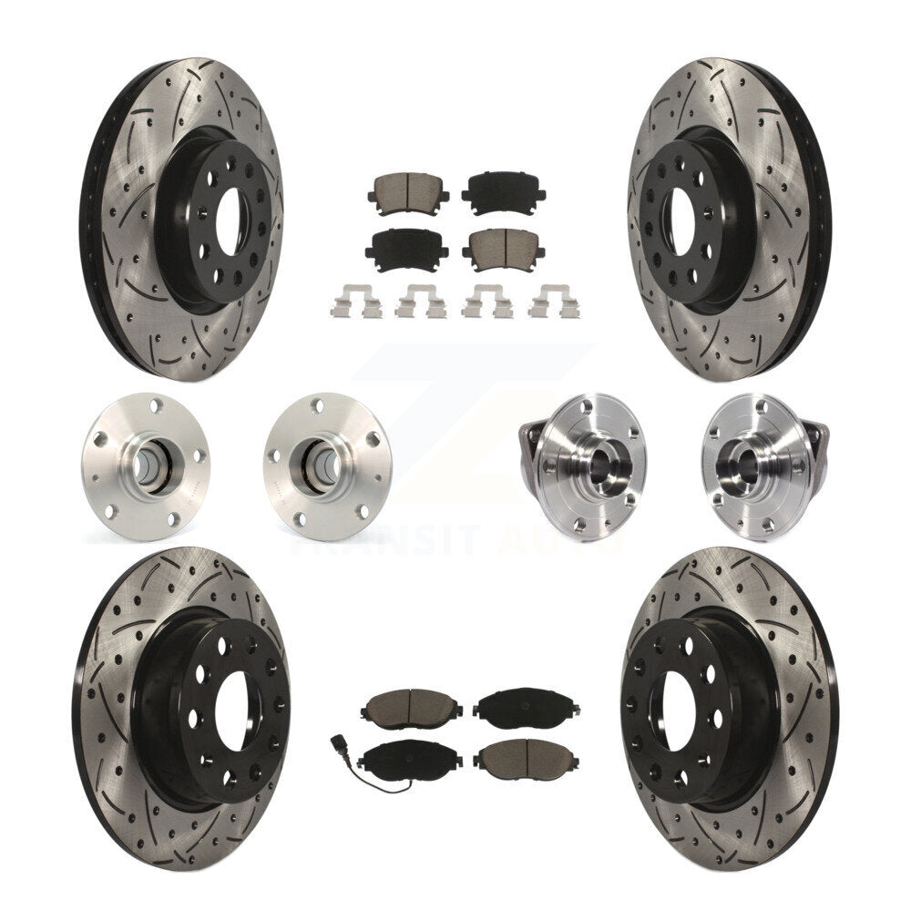Hub Bearing Coated Disc Brake Rotor Pad Front Rear Kit (10Pc) For Volkswagen GTI