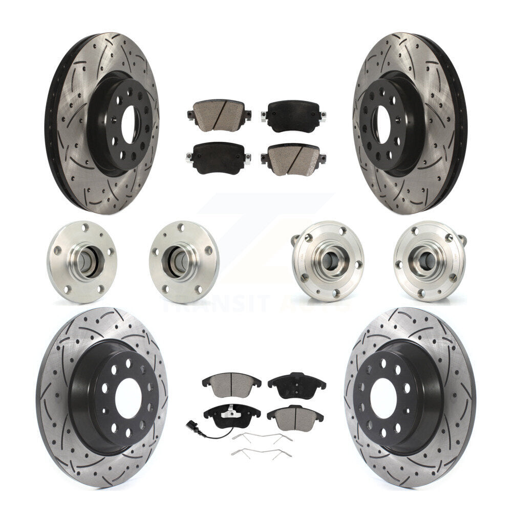 Hub Bearing Coated Brake Rotor & Pad Front Rear Kit (10Pc) For 2016-2018 Audi Q3