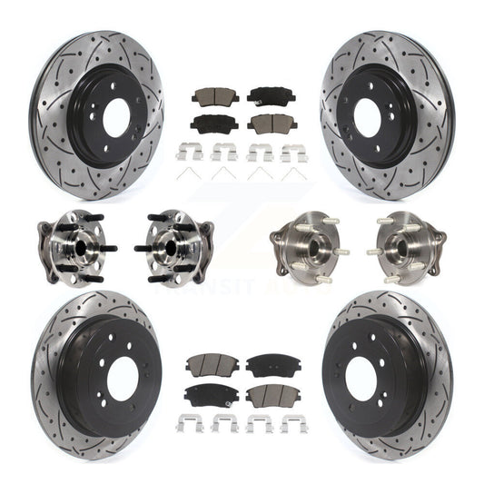 Hub Bearing Coated Brake Rotor Pads Front Rear Kit (10Pc) For Hyundai Tucson Kia