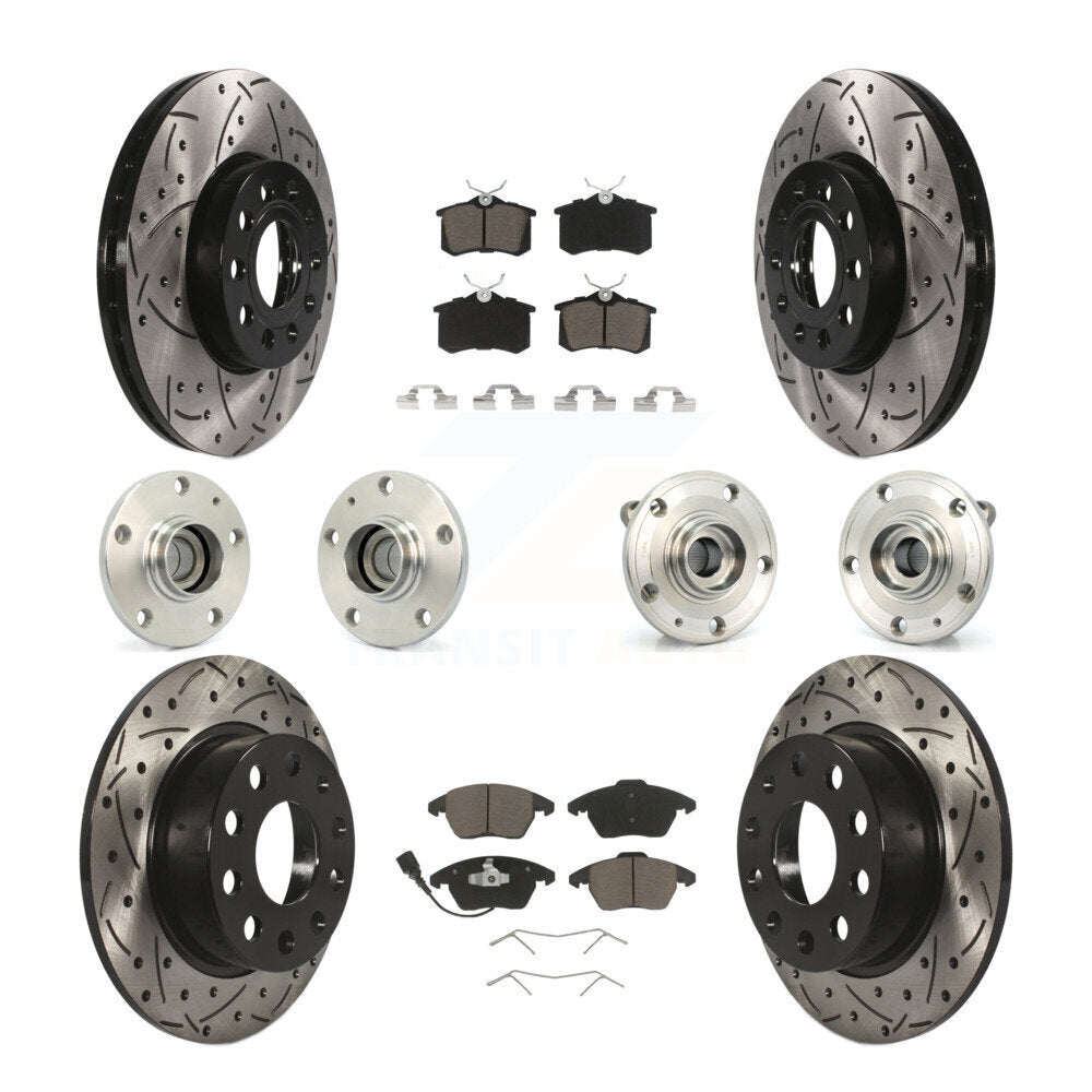Hub Bearing Coated Brake Rotor & Pads Front Rear Kit (10Pc) For Volkswagen Jetta