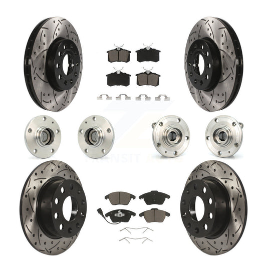 Hub Bearing Coated Brake Rotor & Pads Front Rear Kit (10Pc) For Volkswagen Jetta