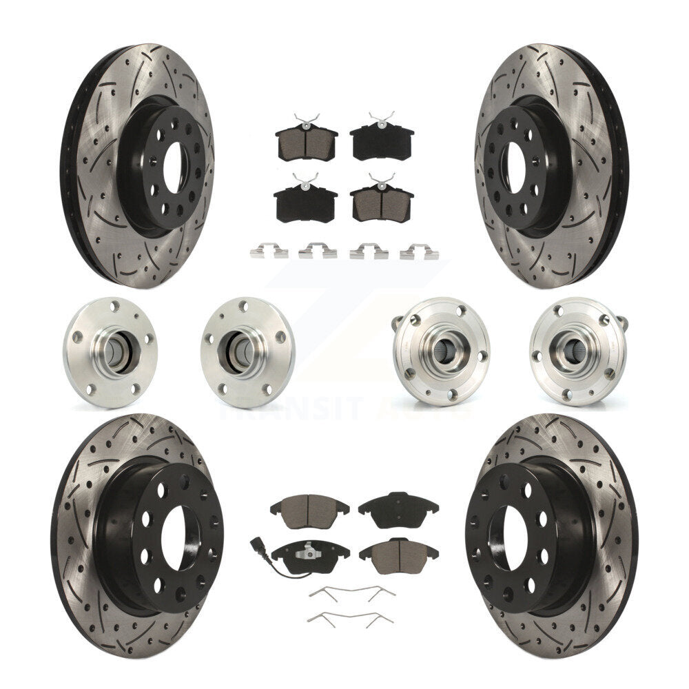 Hub Bearing Coated Brake Rotor & Pads Front Rear Kit (10Pc) For Volkswagen Jetta