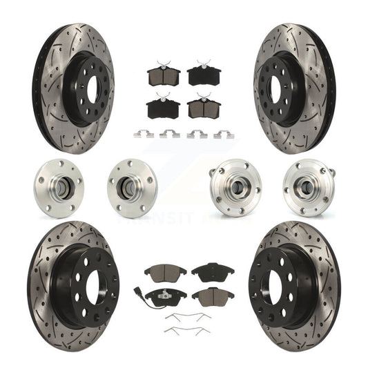 Hub Bearing Coated Brake Rotor & Pads Front Rear Kit (10Pc) For Volkswagen Jetta