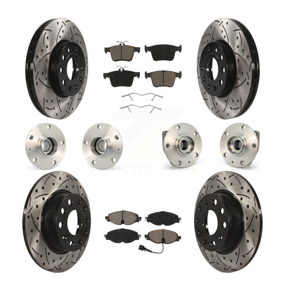 Hub Bearing Coated Brake Rotor & Pad Front Rear Kit (10Pc) For Volkswagen e-Golf