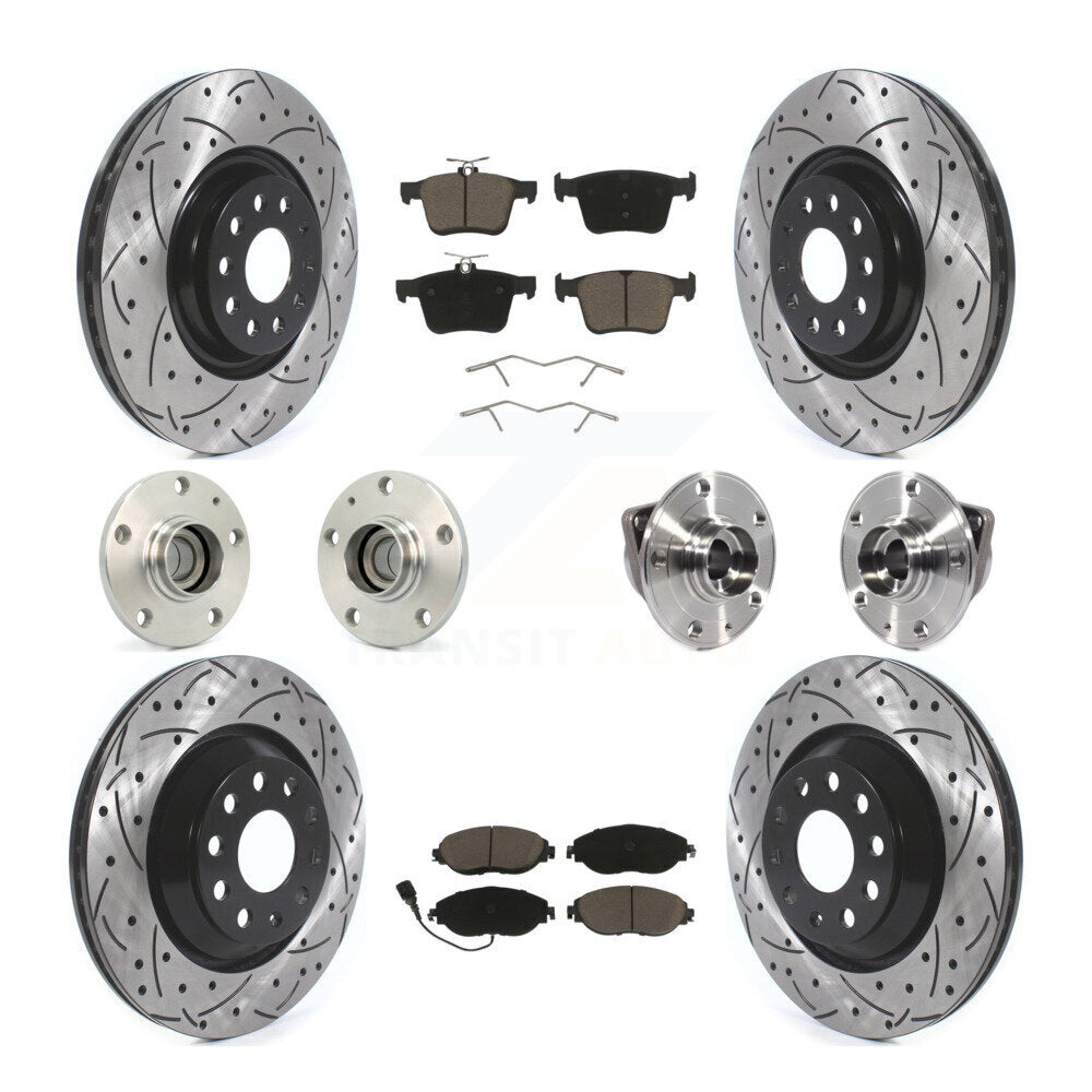 Hub Bearing Coat Brake Rotor Pad Front Rear Kit (10Pc) For Volkswagen Arteon FWD