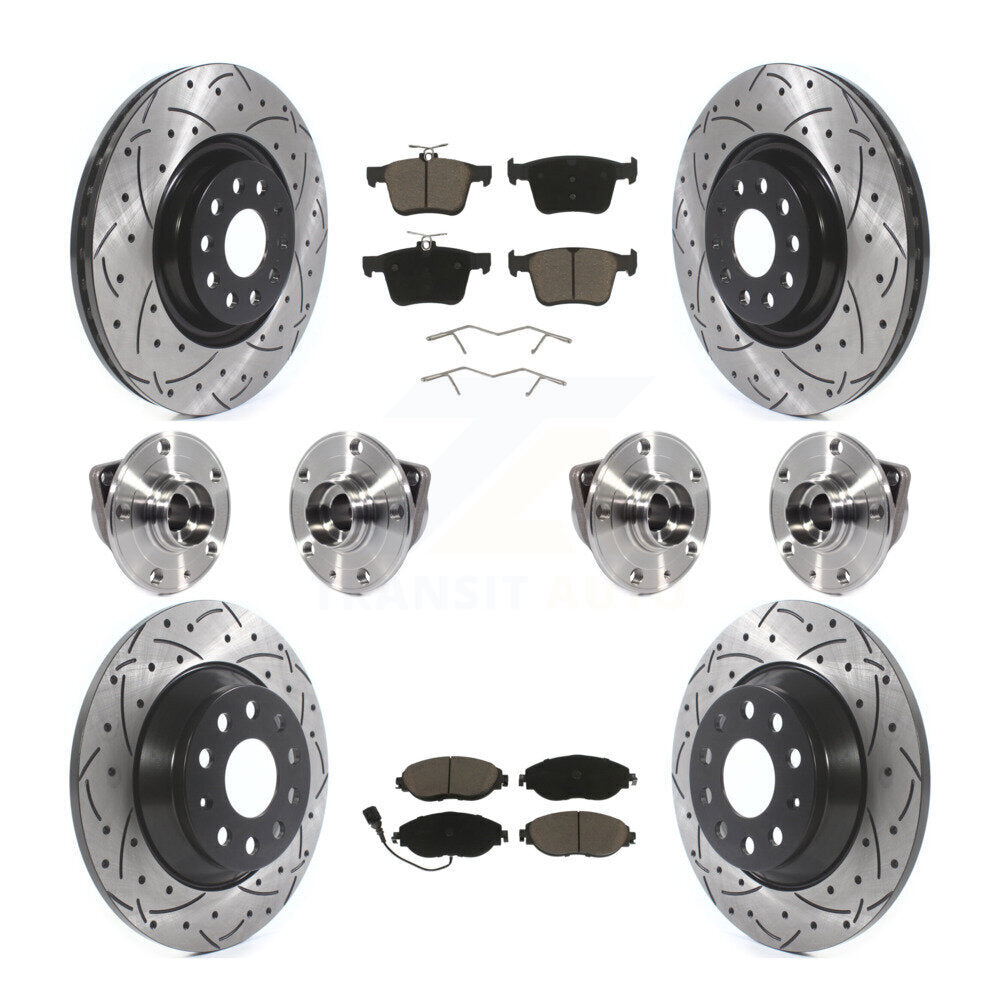 Hub Bearing Coat Brake Rotor Pad Front Rear Kit (10Pc) For Volkswagen Tiguan AWD
