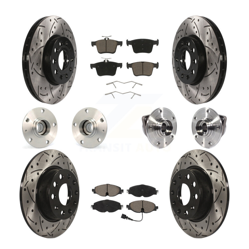 Hub Bearing Coated Brake Rotor & Pad Front Rear Kit (10Pc) For 2016 Audi A3 2.0L