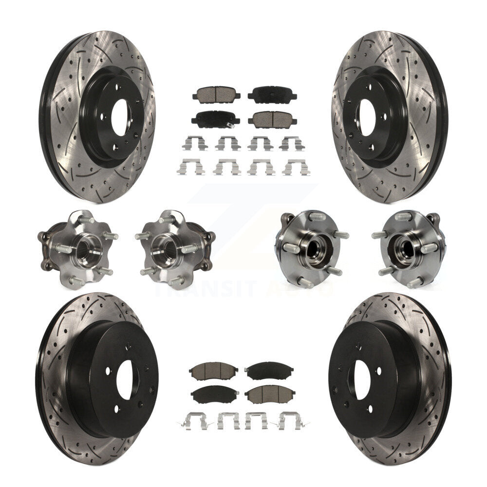 Hub Bearing Coated Brake Rotor & Pad Front Rear Kit (10Pc) For INFINITI QX70 RWD