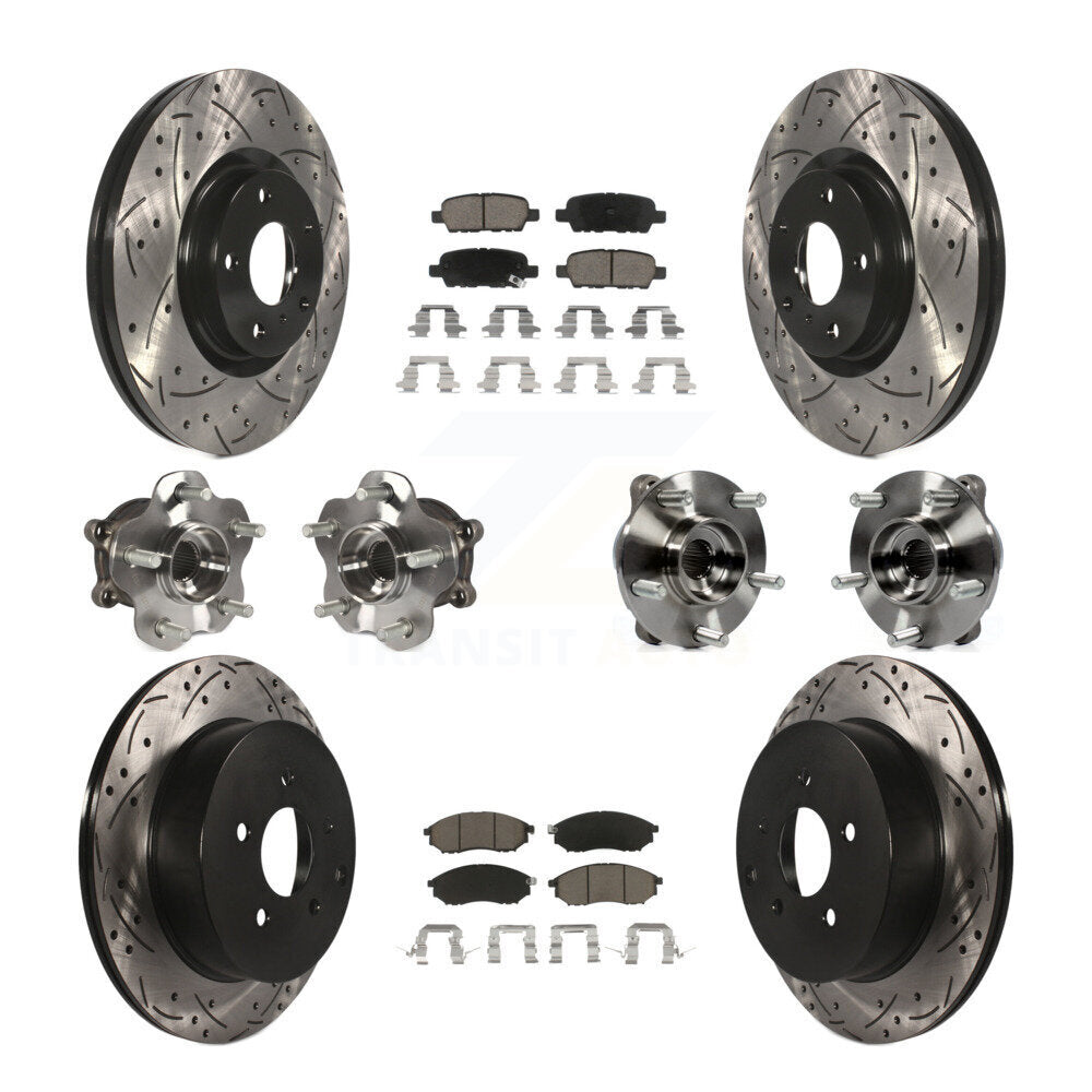 Hub Bearing Coated Brake Rotor & Pad Front Rear Kit (10Pc) For INFINITI QX70 AWD