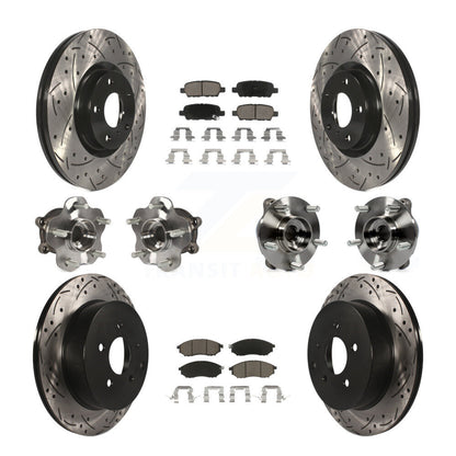 Hub Bearing Coated Brake Rotor & Pad Front Rear Kit (10Pc) For INFINITI QX70 AWD