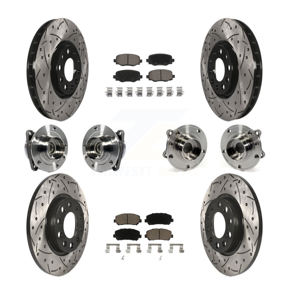 Hub Bearing Coated Brake Rotor & Pads Front Rear Kit (10Pc) For Chrysler 200 FWD