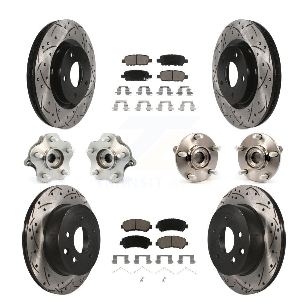 Hub Bearing Coated Brake Rotor & Pads Front Rear Kit (10Pc) For Nissan Rogue AWD