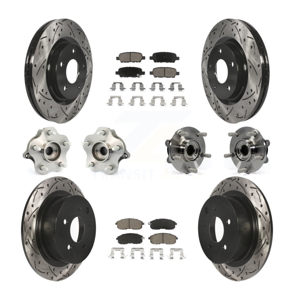 Hub Bearing Coated Disc Brake Rotor & Pads Front Rear Kit (10Pc) For Nissan Juke