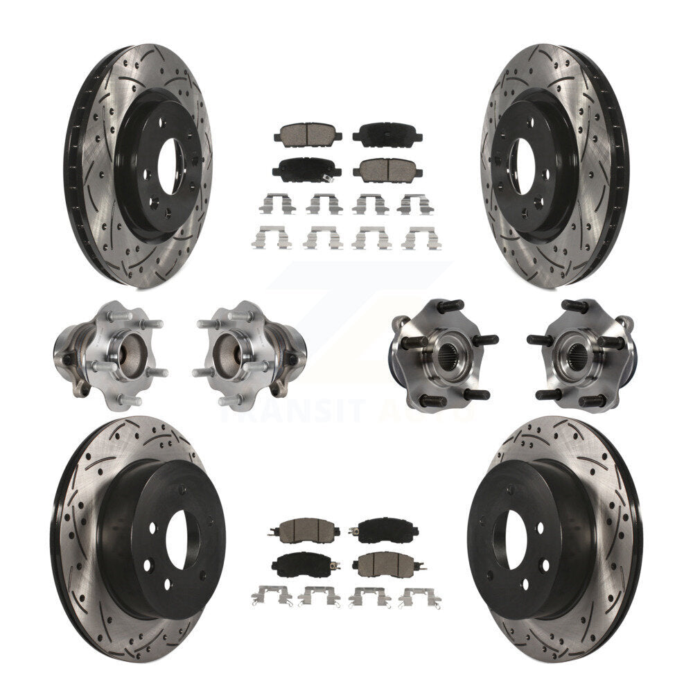 Hub Bearing Coated Disc Brake Rotor & Pads Front Rear Kit (10Pc) For Nissan LEAF