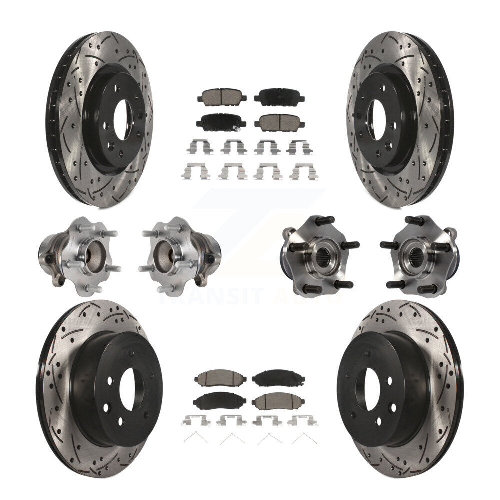 Hub Bearing Coated Disc Brake Rotor & Pads Front Rear Kit (10Pc) For Nissan LEAF