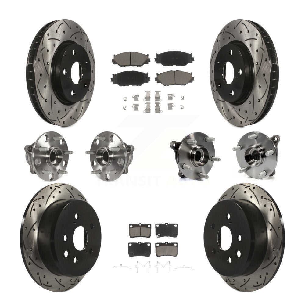 Hub Bearing Coated Disc Brake Rotor & Pads Front Rear Kit (10Pc) For Lexus IS250