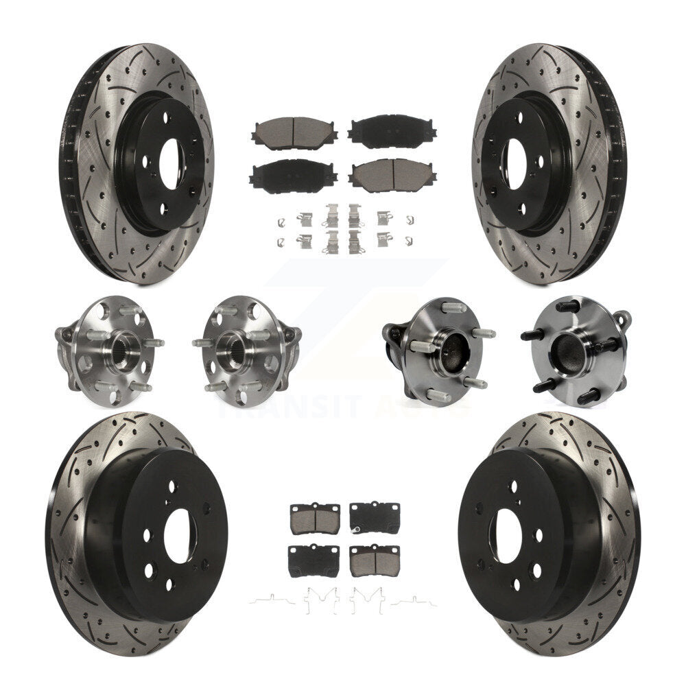 Hub Bearing Coated Disc Brake Rotor & Pads Front Rear Kit (10Pc) For Lexus IS250