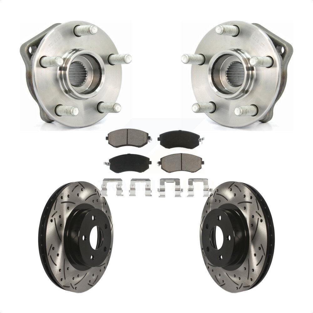 Hub Bearing Assembly Drilled Slot Brake Rotor & Pad Front Kit For Subaru Impreza