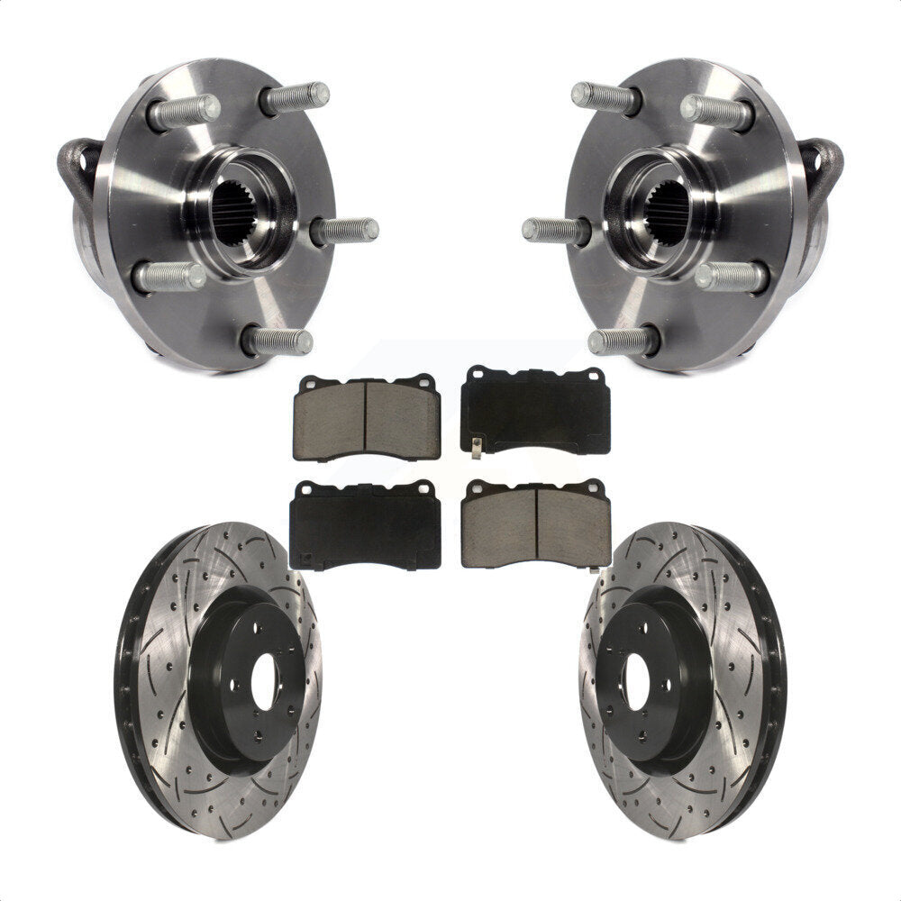 Hub Bearing Coat Drill Slot Brake Rotor Pad Front Kit For Subaru Impreza WRX STI