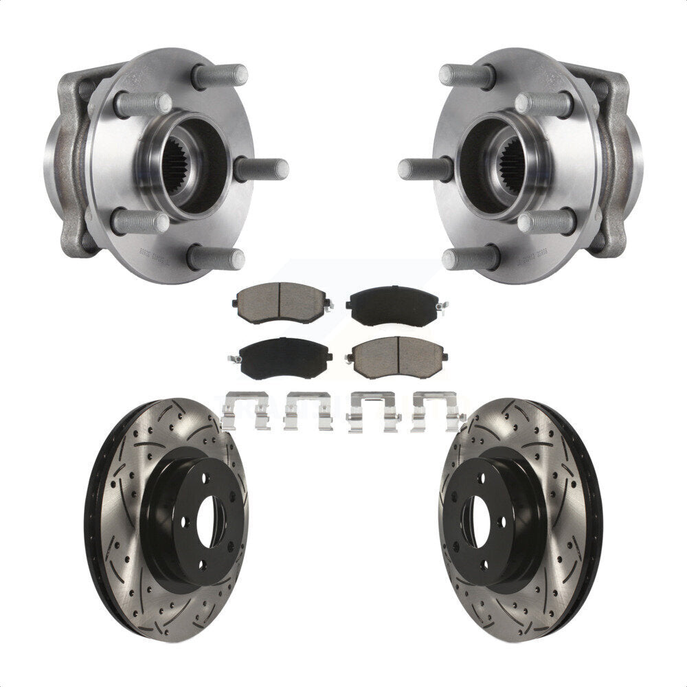 Hub Bearing Assembly Drilled Slot Brake Rotor & Pad Front Kit For Subaru Impreza