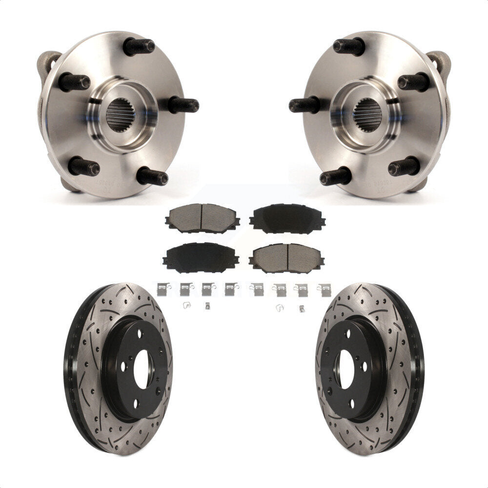 Hub Bearing Drilled Slot Brake Rotor Pad Front Kit For Toyota RAV4 Prius V Scion