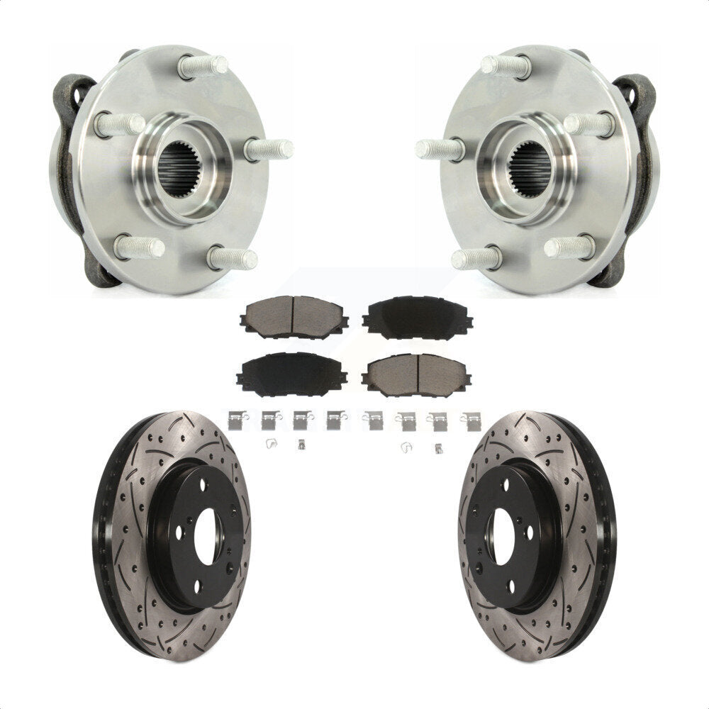 Hub Bearing Drilled Slot Brake Rotor Pads Front Kit For 2013-2018 Toyota RAV4 LE