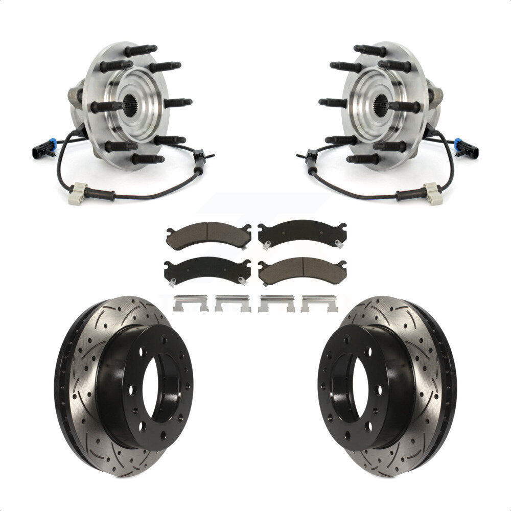 Hub Bearing Drilled Slot Brake Rotor Pad Front Kit For GMC Chevrolet Sierra 2500