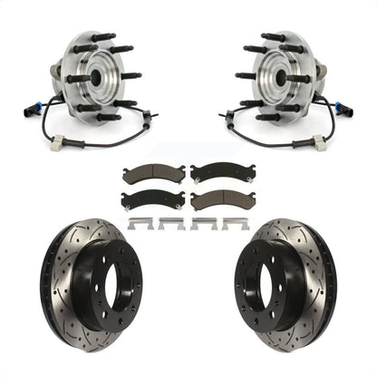 Hub Bearing Drilled Slot Brake Rotor Pad Front Kit For GMC Chevrolet Sierra 2500