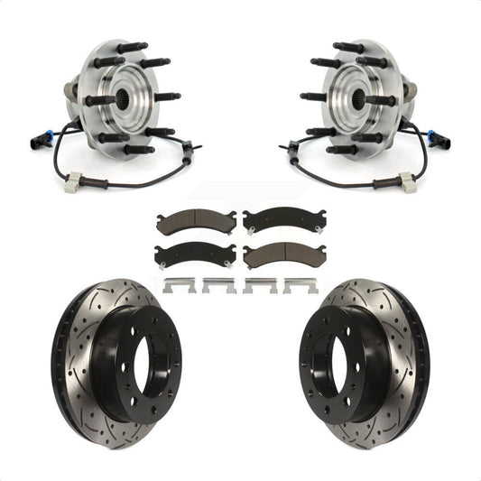 Hub Bearing Drilled Slot Brake Rotor Pad Front Kit For GMC Chevrolet Sierra 2500
