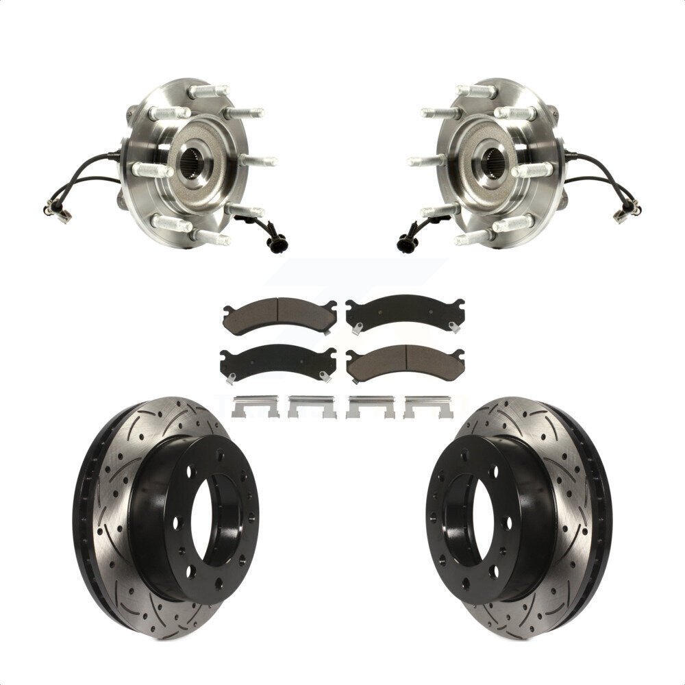 Hub Bearing Drilled Slot Brake Rotor Pad Front Kit For GMC Chevrolet Sierra 2500