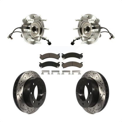 Hub Bearing Drilled Slot Brake Rotor Pad Front Kit For GMC Chevrolet Sierra 2500