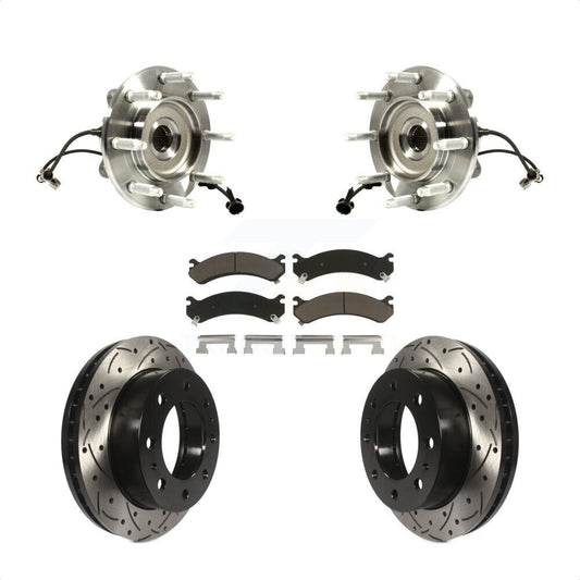 Hub Bearing Drilled Slot Brake Rotor Pad Front Kit For GMC Chevrolet Sierra 2500