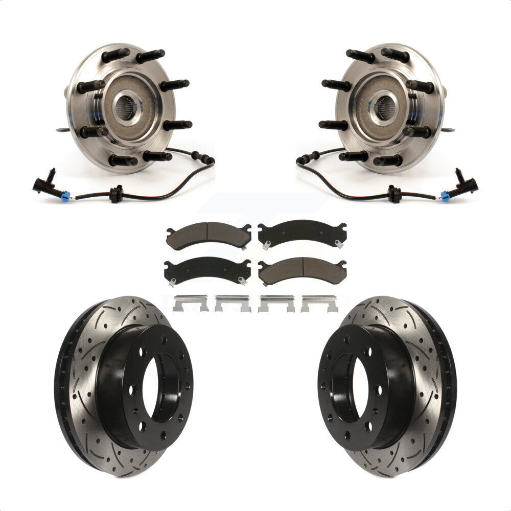 Hub Bearing Drilled Slot Brake Rotor Pad Front Kit For Chevrolet GMC Sierra 2500
