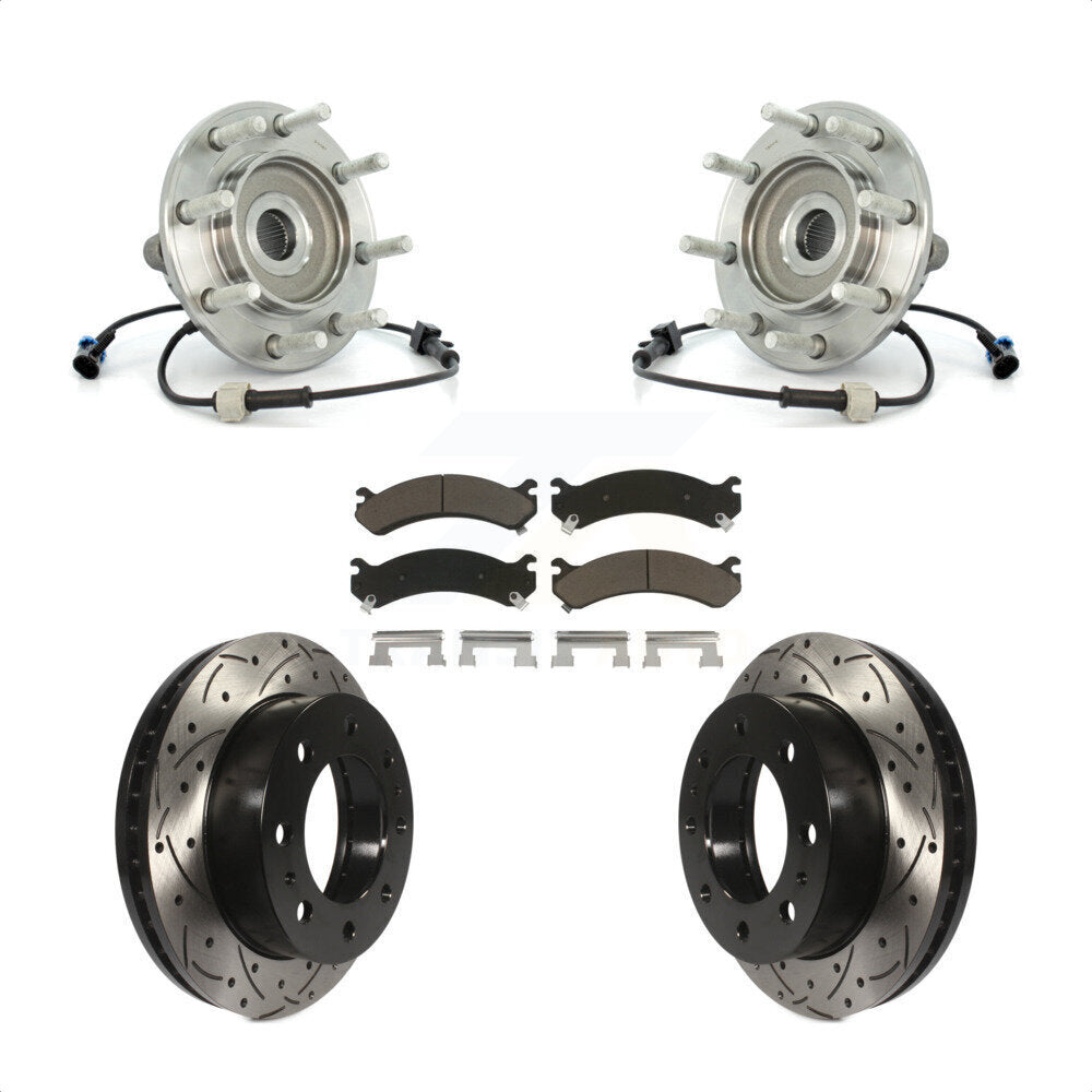 Hub Bearing Drilled Slot Brake Rotor Pad Front Kit For Chevrolet GMC Sierra 3500