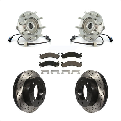 Hub Bearing Drilled Slot Brake Rotor Pad Front Kit For Chevrolet GMC Sierra 3500