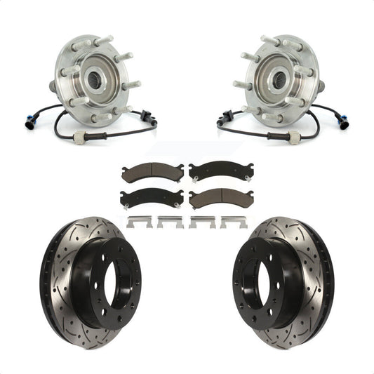 Hub Bearing Drilled Slot Brake Rotor Pad Front Kit For Chevrolet GMC Sierra 3500