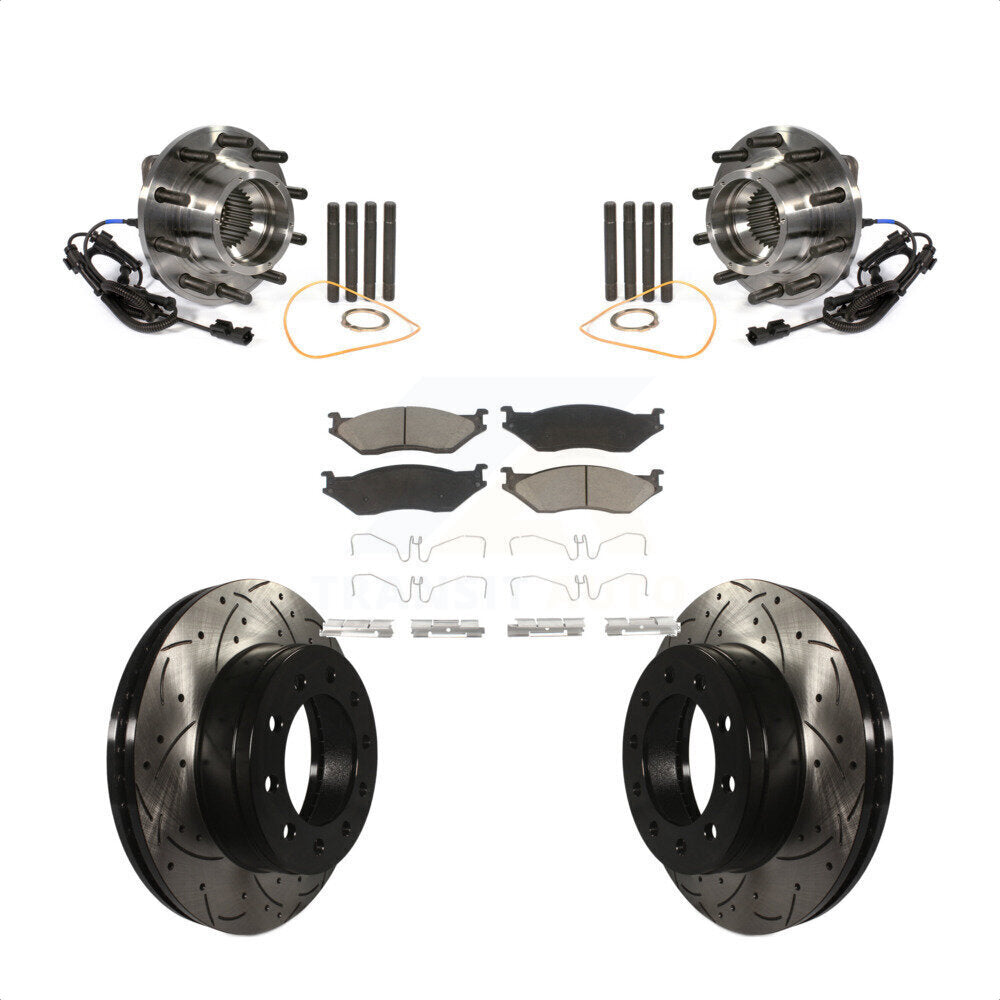 Hub Bearing Drill Slot Brake Rotor Pad Front Kit For Ford F-450 Super Duty F-550