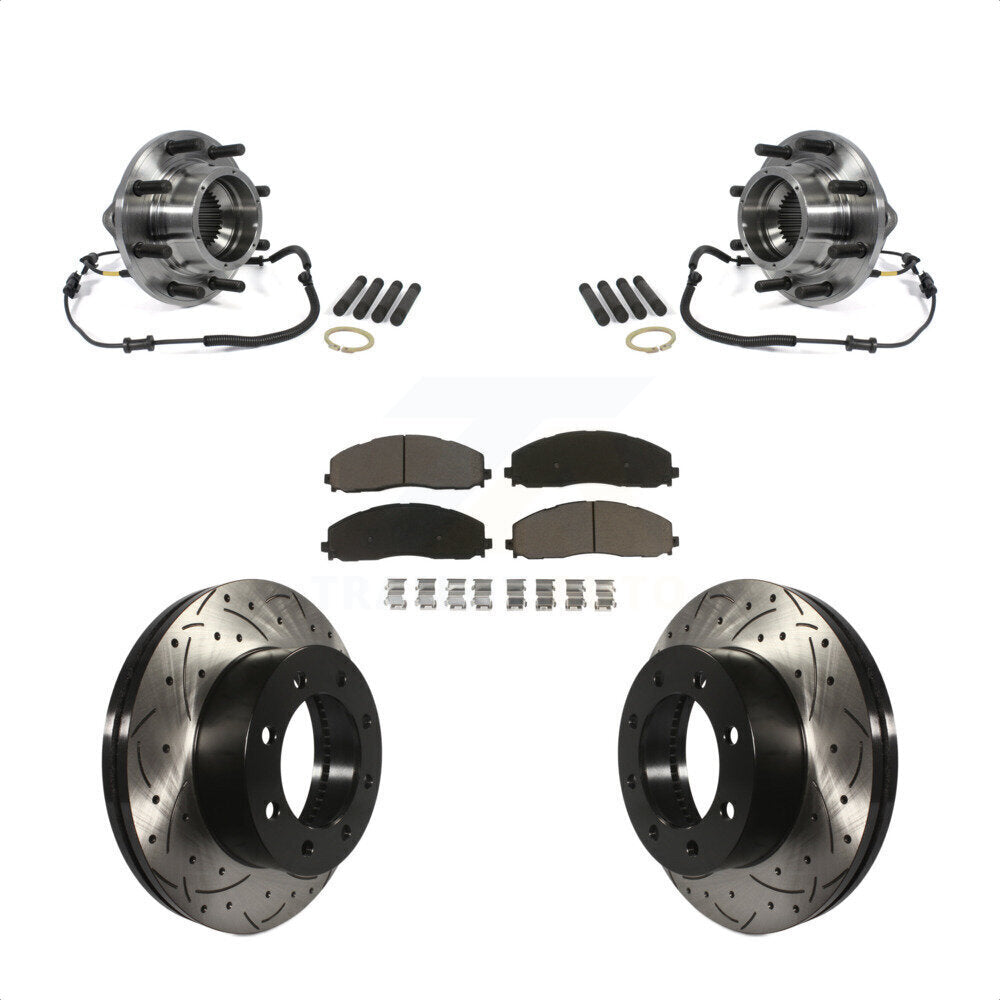 Hub Bearing Drilled Slot Brake Rotor Pad Front Kit For Ford F-350 Super Duty 4WD