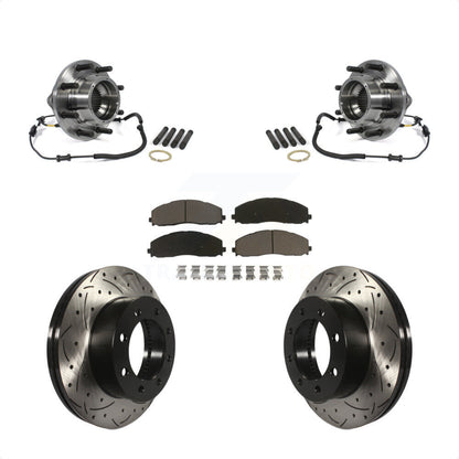Hub Bearing Drilled Slot Brake Rotor Pad Front Kit For Ford F-350 Super Duty 4WD