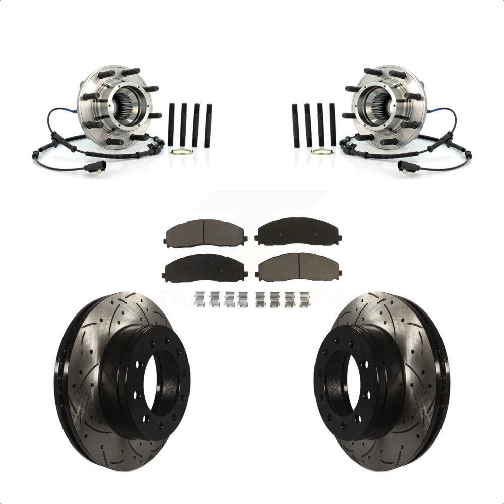 Hub Bearing Drilled Slot Brake Rotor Pad Front Kit For Ford F-250 Super Duty 4WD